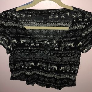 FOREVER 21 LACE UP Printed Top
